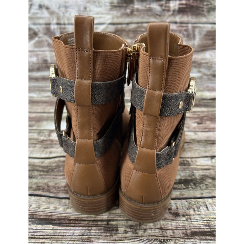 MICHAEL KORS Women's Rory Signature Ankle Side-Zip Flat Brown Booties, Size 8.5 - Picture 4 of 11